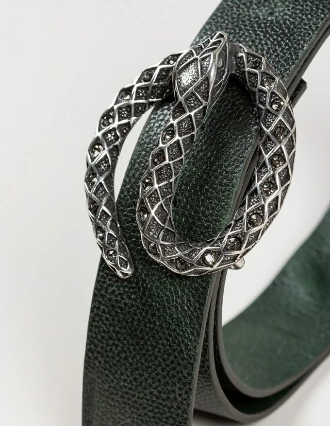 Cinturón Snake Pack. Hebilla con serpiente plateada