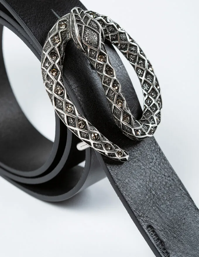 Cinturón Snake Pack. Hebilla con serpiente plateada