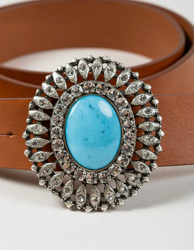 Belt Queens Aqua. Buckle with turquoise stone.