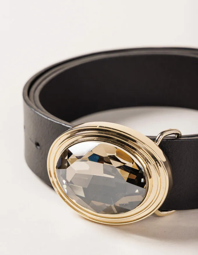 Belt Frida Doré. Golden jewel buckle with smoked glass.