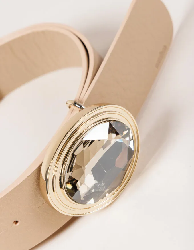 Belt Frida Doré. Golden jewel buckle with smoked glass.