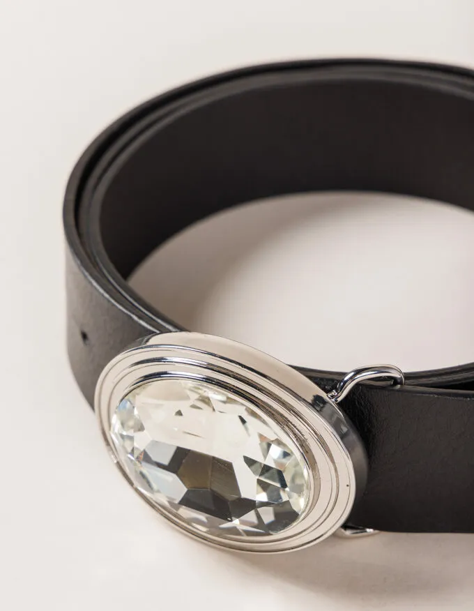 Belt Frida Cristal. Silver jewel buckle with oval crystal.