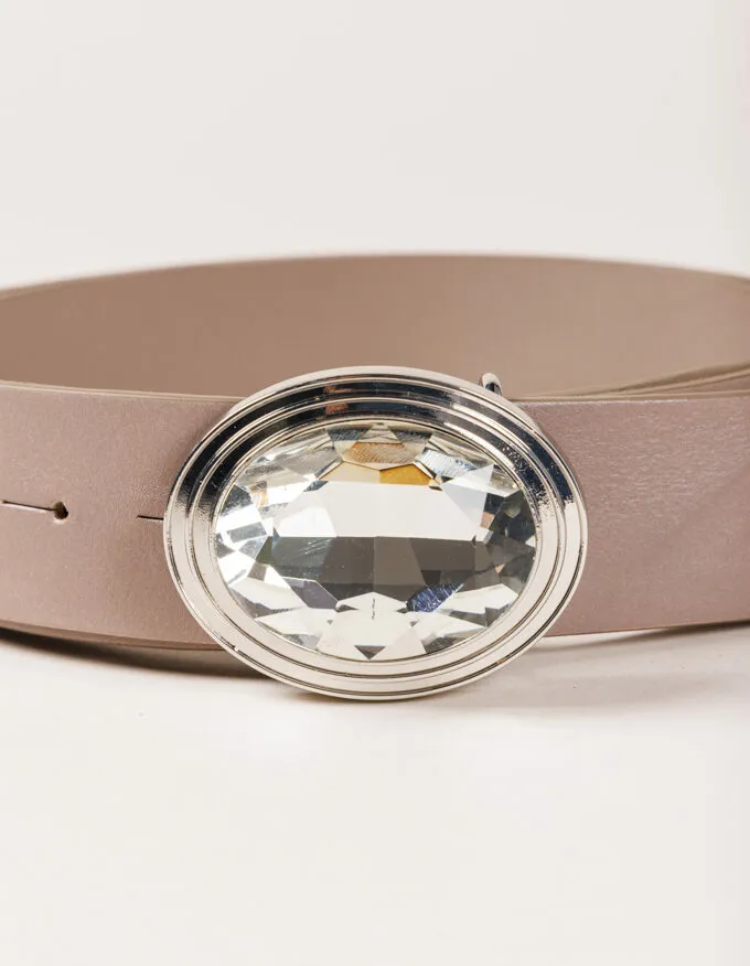 Belt Frida Cristal. Silver jewel buckle with oval crystal.