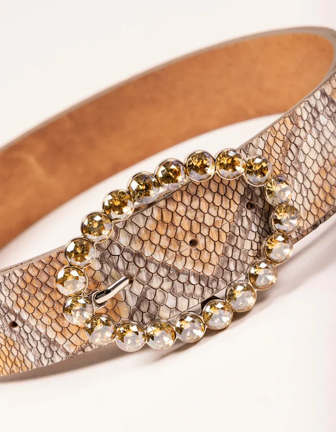 Cinturón Bubble Dore Pack. Hebilla dorada con cristales dorados.