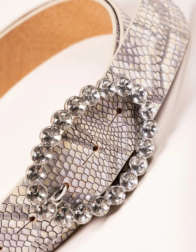 Cinturón Bubble Crystal Pack. Hebilla plateada ovalada brillante.