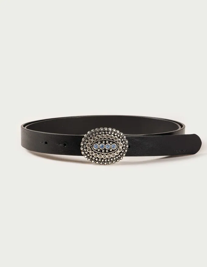 Belt Lola Blue. Silver buckle surrounded by smoke crystals and four blue ones in the center.