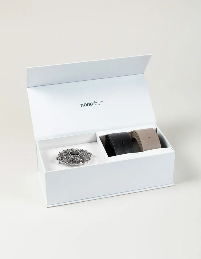 Cinturón Antik Fumé Pack. Hebilla plata con cristales color fumé.
