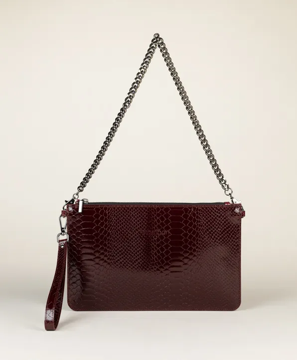 Bolso Emma Granate. Piel grabada efecto charol.