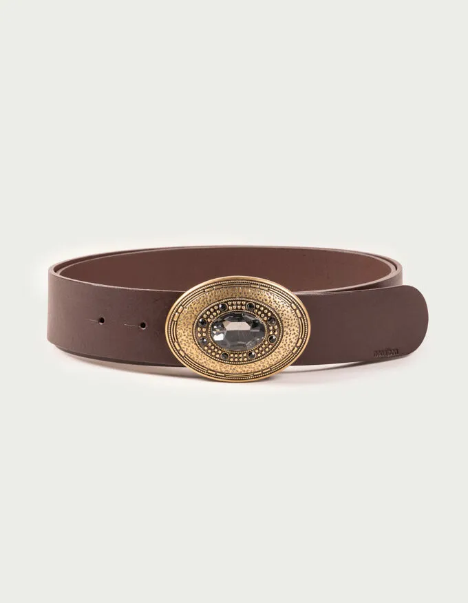 Belt Margot. Old gold oval buckle with central crystal.