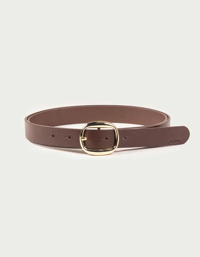Belt Louise Gold. Thin strap with minimalist buckle.