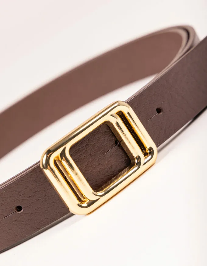 Belt Thelma Gold. Thin strap with minimalist buckle.