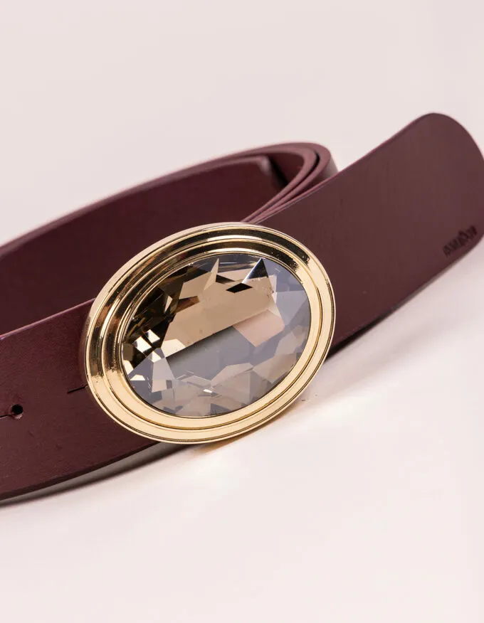 Belt Frida Doré. Golden jewel buckle with smoked glass.
