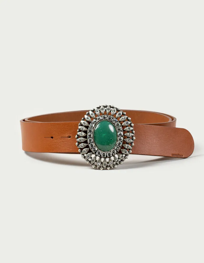 Belt Queens Green. Buckle with green stone.
