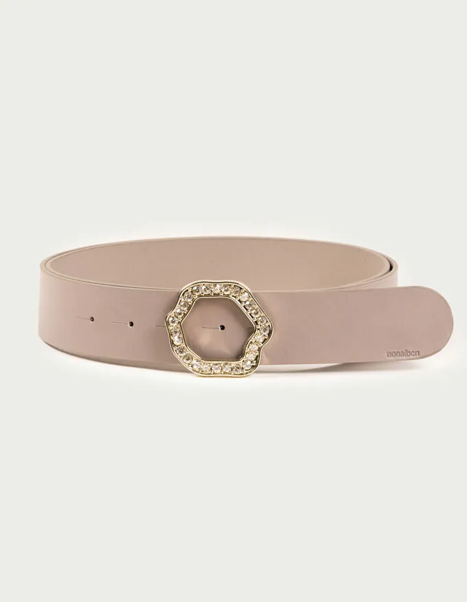 Belt Scarlett Oro. Gold buckle surrounded by crystals.