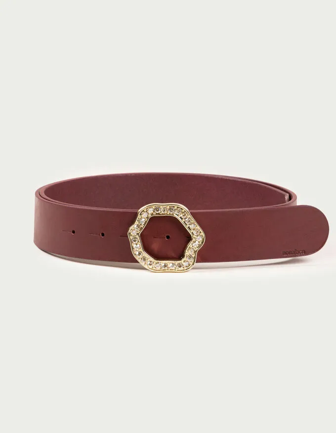 Belt Scarlett Oro. Gold buckle surrounded by crystals.
