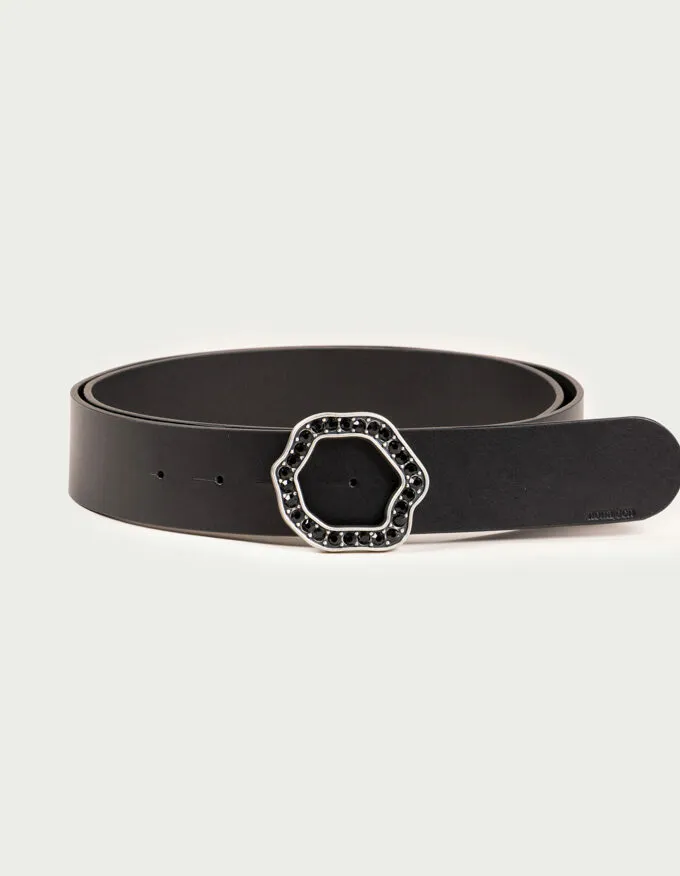 Belt Scarlett Plata. Silver buckle with black crystals.