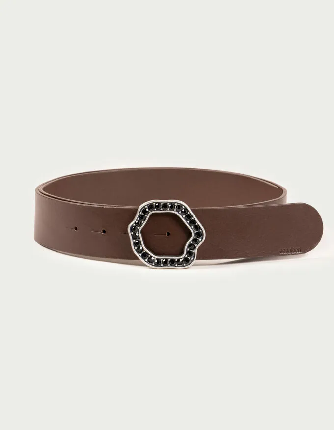 Belt Scarlett Plata. Silver buckle with black crystals.