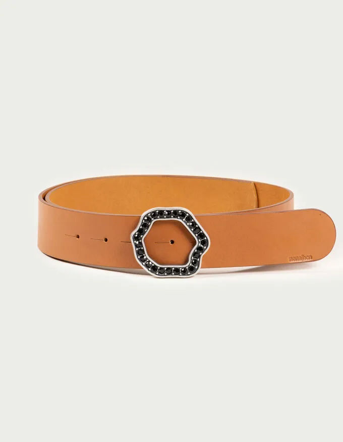 Belt Scarlett Plata. Silver buckle with black crystals.