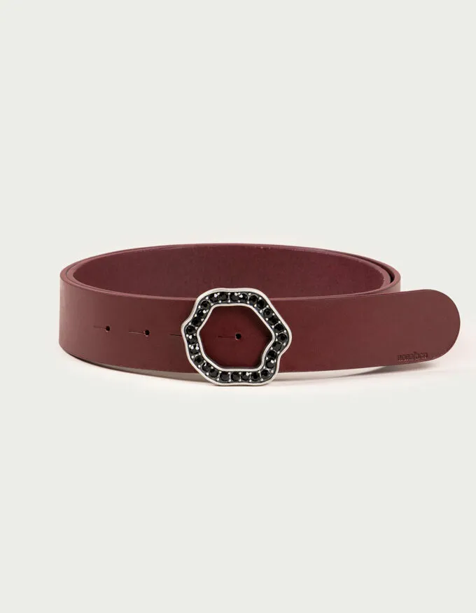 Belt Scarlett Plata. Silver buckle with black crystals.