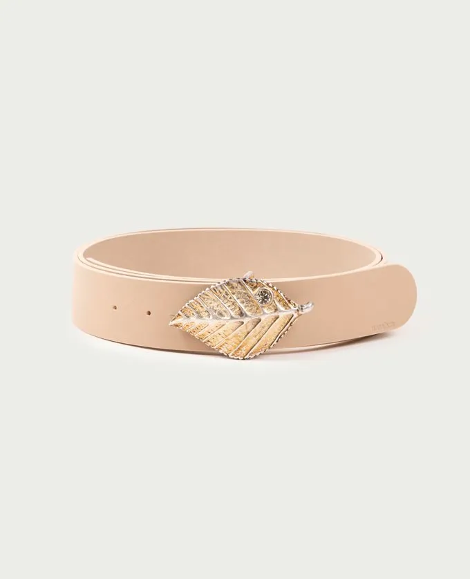 Belt Forest Oro. Gold Leaf-Shaped Buckle and Inset Crystal