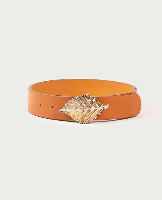 Belt Forest Oro. Gold Leaf-Shaped Buckle and Inset Crystal