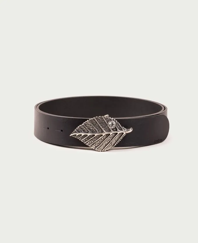 Belt Forest Plata. Silver Leaf-Shaped Buckle and Inset Crystal