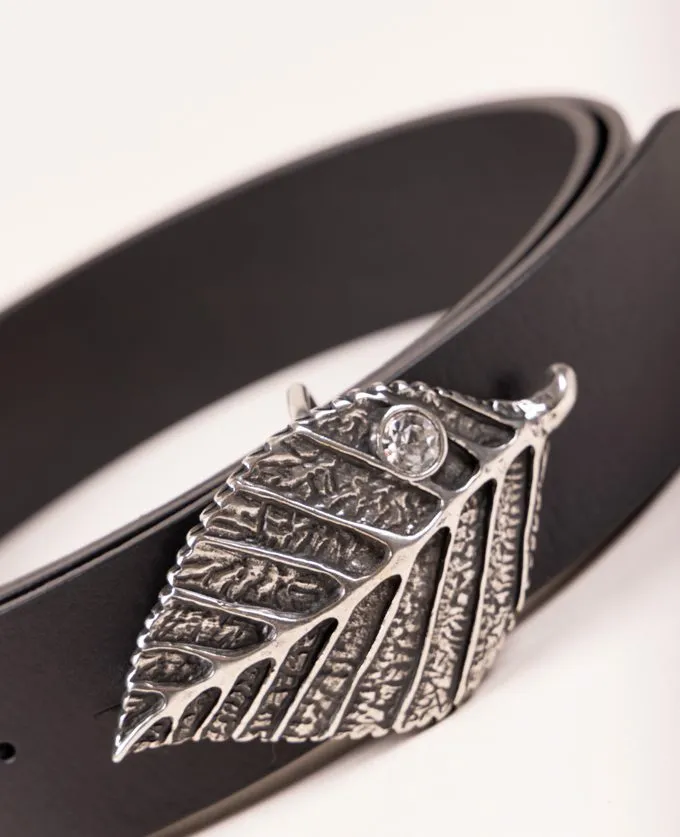 Belt Forest Plata. Silver Leaf-Shaped Buckle and Inset Crystal