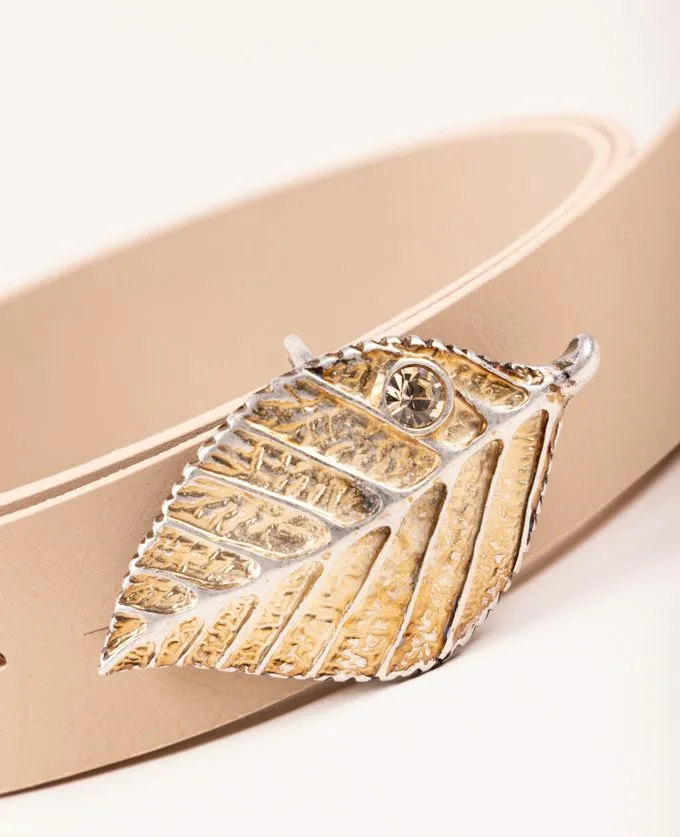 Belt Forest Oro. Gold Leaf-Shaped Buckle and Inset Crystal