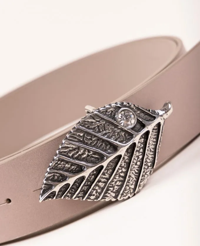 Belt Forest Plata. Silver Leaf-Shaped Buckle and Inset Crystal