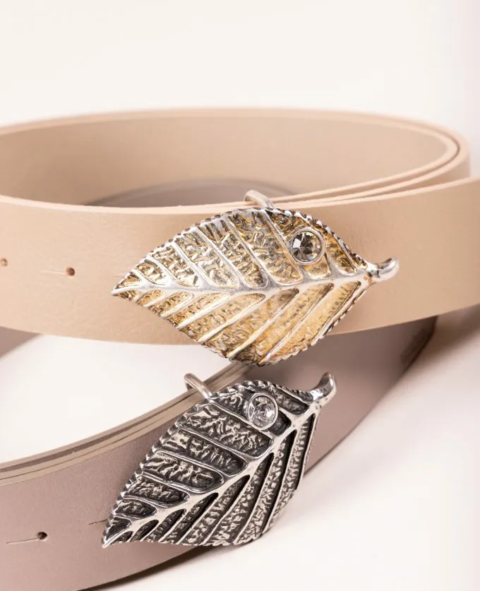 Belt Forest Oro. Gold Leaf-Shaped Buckle and Inset Crystal