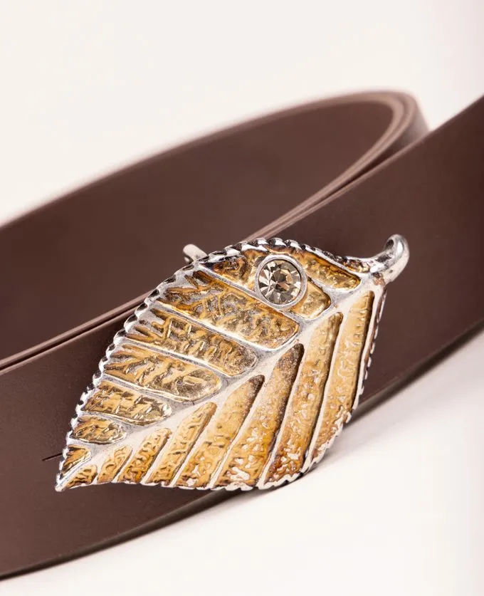 Belt Forest Oro. Gold Leaf-Shaped Buckle and Inset Crystal