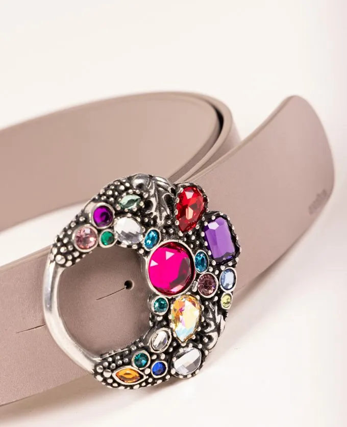 Belt Velvet Silver. Bright colored stones buckle.
