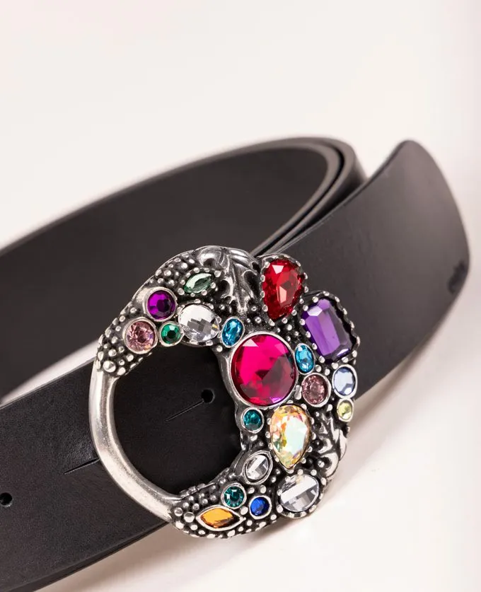 Belt Velvet Silver. Bright colored stones buckle.