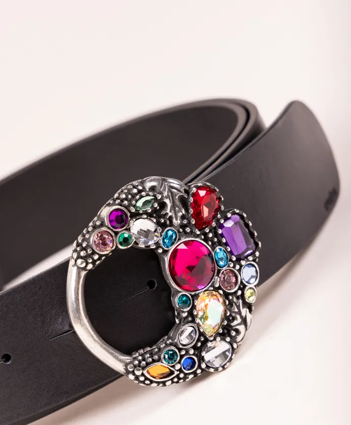 Cinturón Velvet Silver. Hebilla plateada con piedras y cristales de colores. - Imagen 4