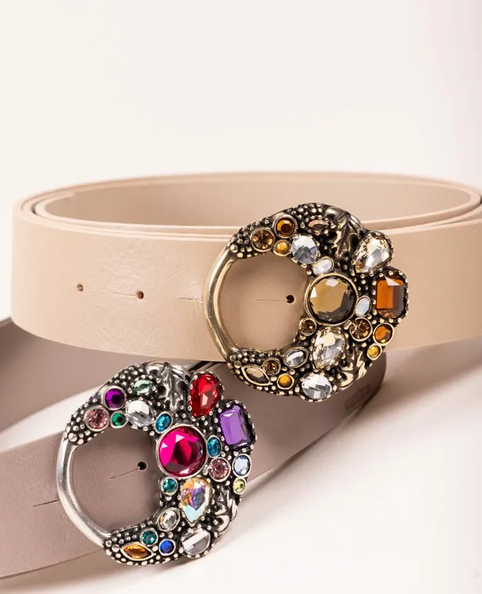 Belt Velvet Silver. Bright colored stones buckle.