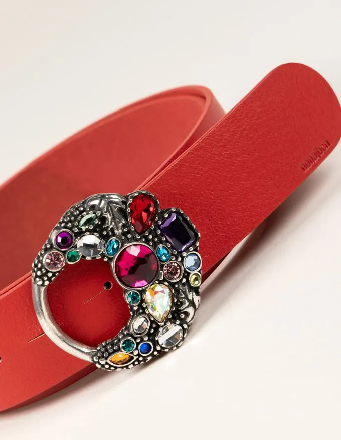 Belt Velvet Silver. Bright colored stones buckle.