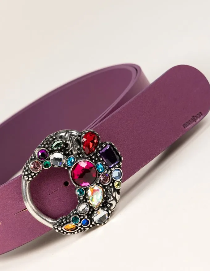 Belt Velvet Silver. Bright colored stones buckle.