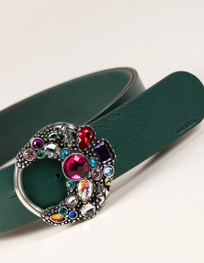 Belt Velvet Silver. Bright colored stones buckle.