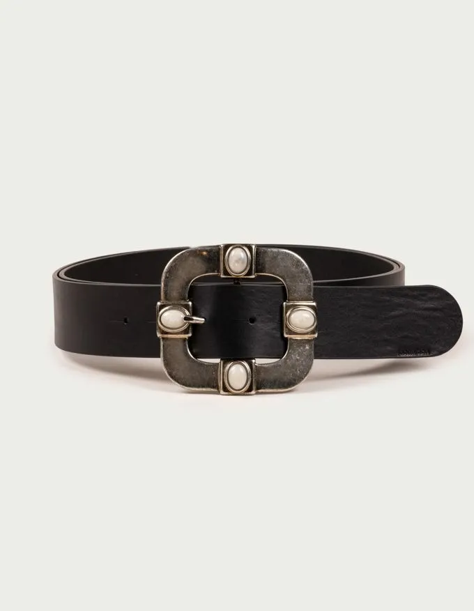 Vittoria belt. Metallic buckle with white stones.