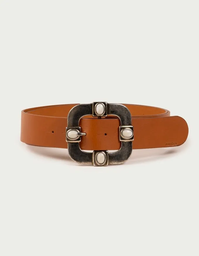 Vittoria belt. Metallic buckle with white stones.