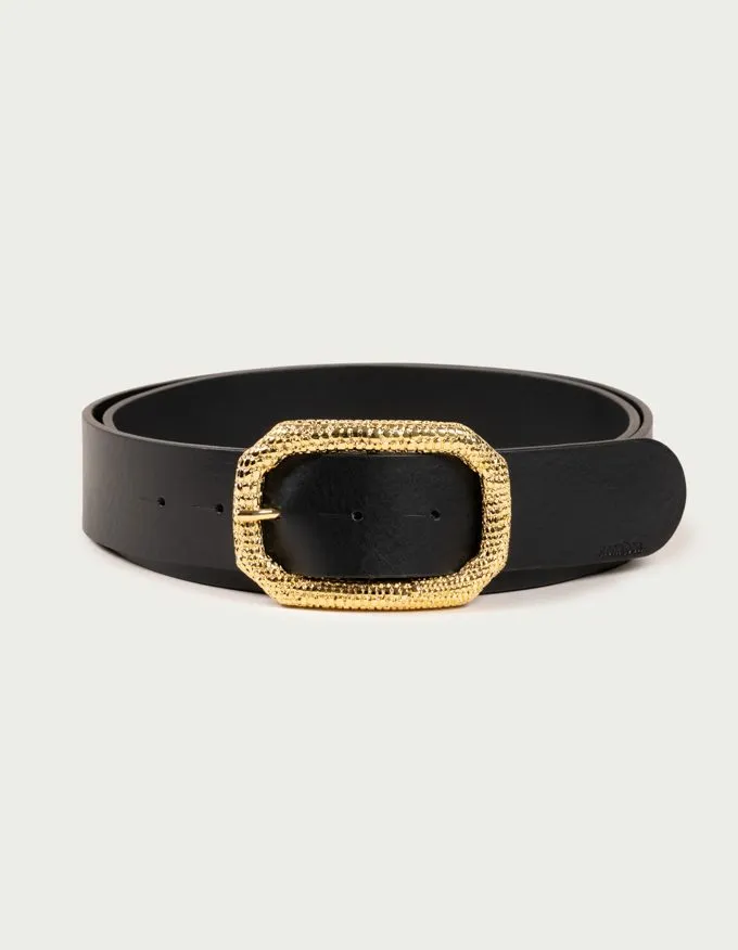 Belt Lizard Oro. Golden buckle with lizard engraving.