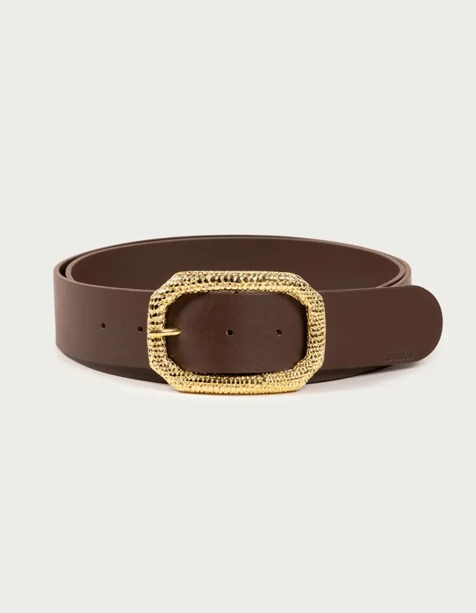 Belt Lizard Oro. Golden buckle with lizard engraving.