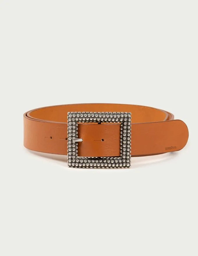Belt Roma. Aged silver square buckle