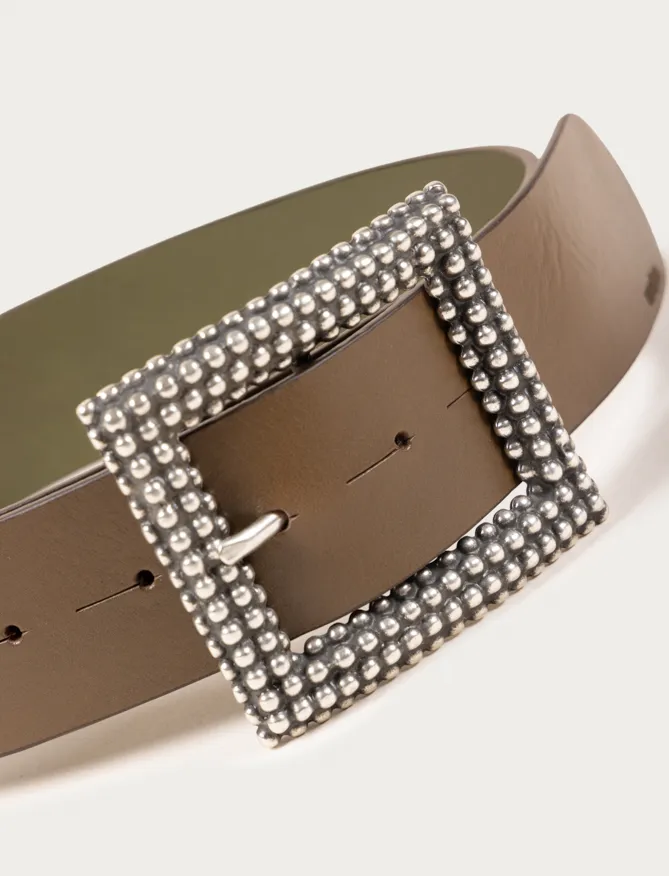 Belt Roma. Aged silver square buckle