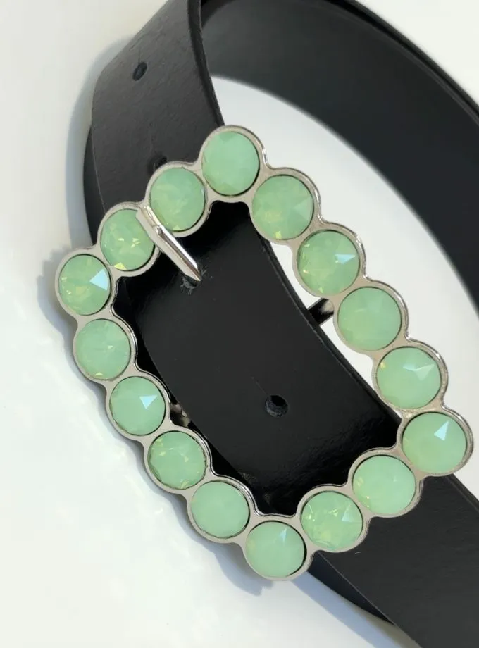 Cinturón Mini Inona Mint. Ancho 3 cm con hebilla cristales color verde claro