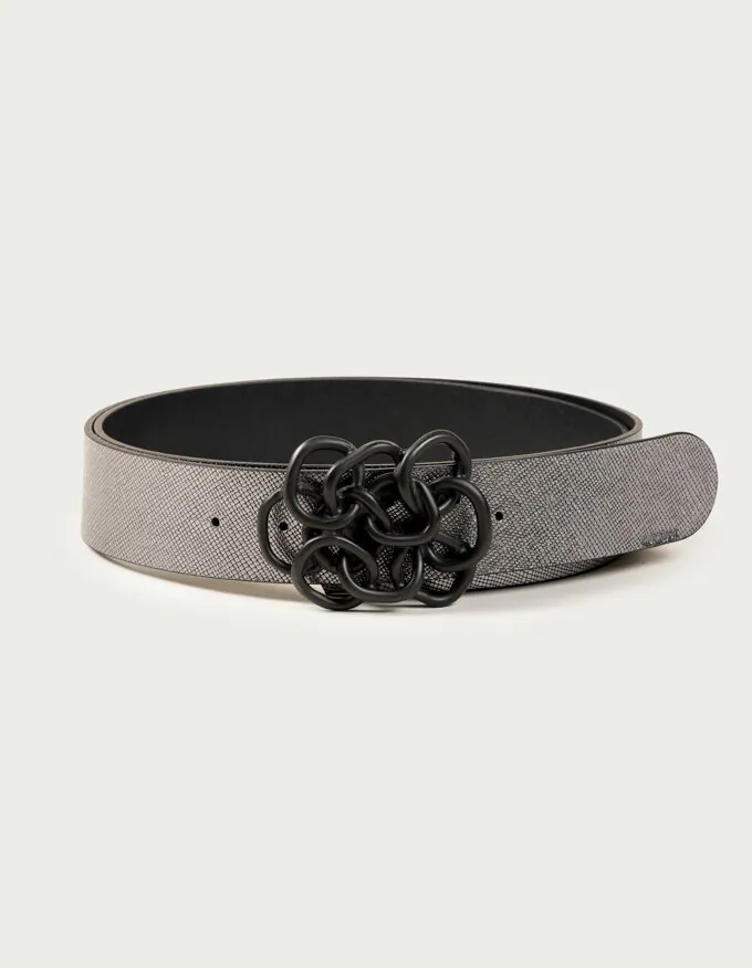 Belt Nus Nero. Leather belt with black buckle.