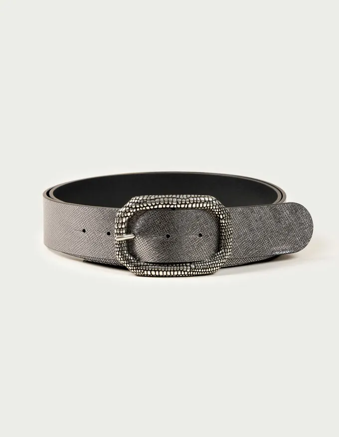 Silver Lizard Belt. Silver engraved buckle.