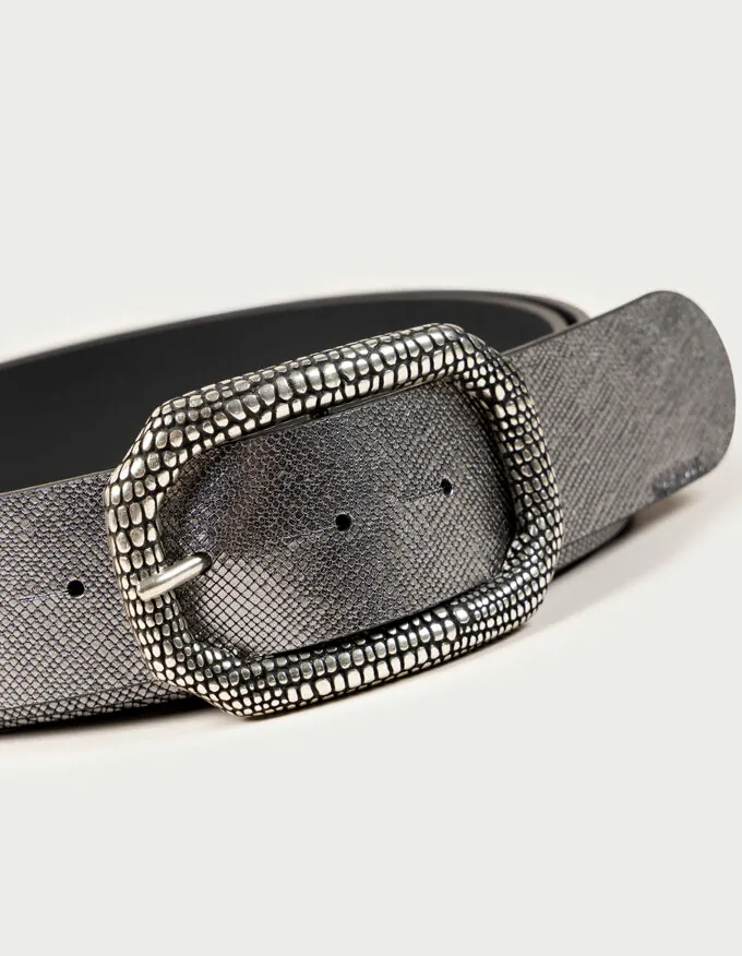 Silver Lizard Belt. Silver engraved buckle.