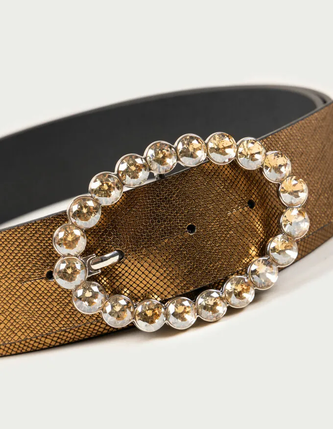 Belt Bubble Doré. Gold crystals buckle.