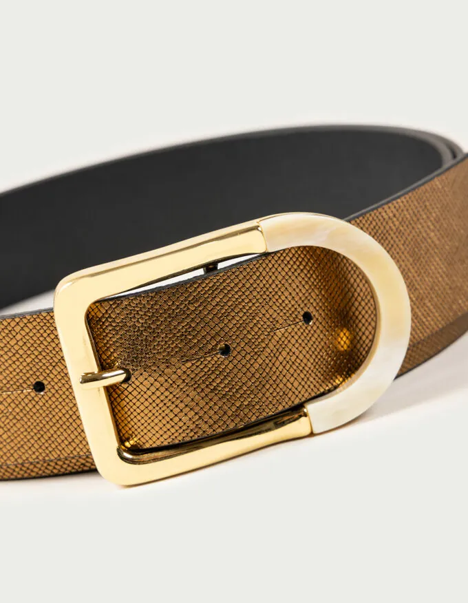 Belt Kenya. Gold buckle with natural horn